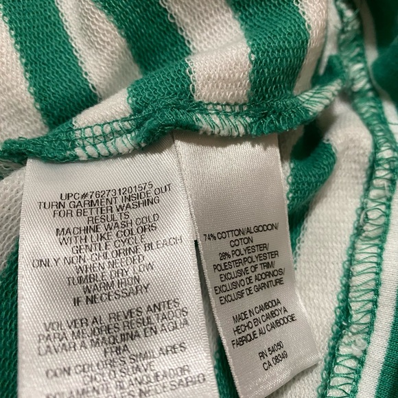 Anne Klein  Women's Medium Pullover Sweater Top Green & White Stripe Drawstring - Picture 6 of 8